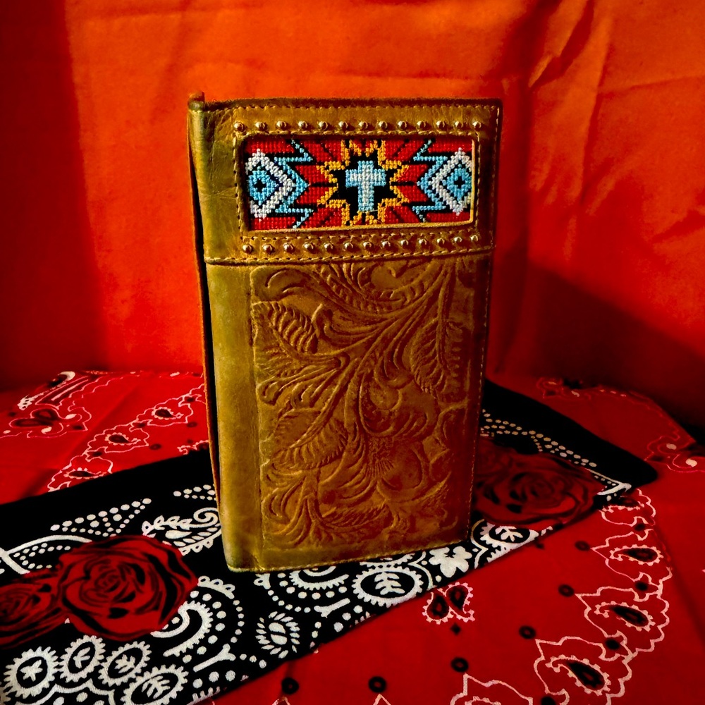 Leather beaded wallet